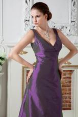 StrapsV Neck Column Purple Taffeta Evening Party Dress