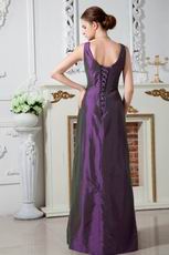 StrapsV Neck Column Purple Taffeta Evening Party Dress