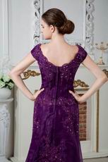 Square Neck Appliques Grape Organza Evening Dress Modest