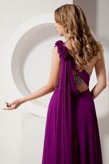 Cheap One Shoulder Flowers Strap Evening Purple Dress