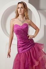 Cheap High Low Side Beaded Fuchsia Layers Cocktail Dress