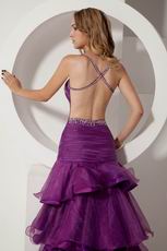 Sex Backless Layers Ruffles Skirt Grape Prom Quinceanera Dress