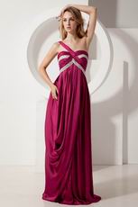 Discount One Shoulder Empire Zip Fuchsia Evening Dress