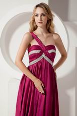 Discount One Shoulder Empire Zip Fuchsia Evening Dress