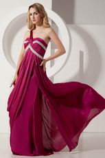 Discount One Shoulder Empire Zip Fuchsia Evening Dress