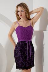 Sexy Straps Black Lace Skirt Purple Graduation Dress