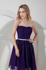 Noble Strapless Belt Knee Length Purple Chiffon Short Prom Dress