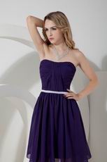 Noble Strapless Belt Knee Length Purple Chiffon Short Prom Dress