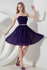 Noble Strapless Belt Knee Length Purple Chiffon Short Prom Dress