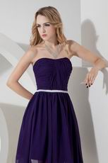 Noble Strapless Belt Knee Length Purple Chiffon Short Prom Dress