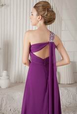 One Shoulder Watteau Purple Chiffon Discount Prom Dress With Split
