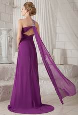 One Shoulder Watteau Purple Chiffon Discount Prom Dress With Split
