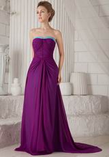 Strapless Dark Purple Chiffon Long Bridesmaide Dress