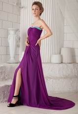 Strapless Dark Purple Chiffon Long Bridesmaide Dress