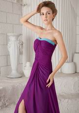 Strapless Dark Purple Chiffon Long Bridesmaide Dress