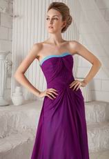 Strapless Dark Purple Chiffon Long Bridesmaide Dress