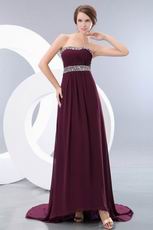 Best Strapless A-line Purple Chiffon Prom Dress With Court Train