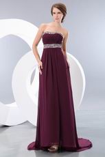 Best Strapless A-line Purple Chiffon Prom Dress With Court Train