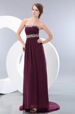 Best Strapless A-line Purple Chiffon Prom Dress With Court Train