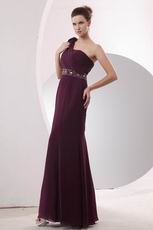 One Shoulder Strap Dark Purple Floor Length Prom Dress Designer