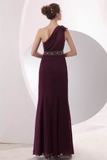 One Shoulder Strap Dark Purple Floor Length Prom Dress Designer