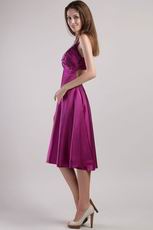 V-neck Cross Back Fuchsia Tea Length Pageant Celebrity Dress