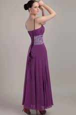 Spaghetti Straps Ankle-length Purple Prom Celebity Dress With Sequin