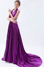 Noble Halter Purple Evening Dress With Sequin Sash