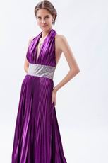 Noble Halter Purple Evening Dress With Sequin Sash