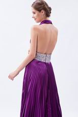 Noble Halter Purple Evening Dress With Sequin Sash