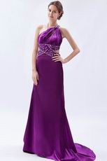 One Shoulder Neck Lady Prefer Purple Evening Dress