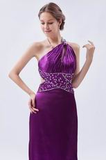 One Shoulder Neck Lady Prefer Purple Evening Dress