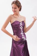 Strapless Beaded Medium Orchid Taffeta Evening Dress