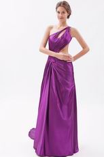 Cheap One Shoulder Panel Train Purple Evening Dress Online