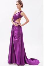 Cheap One Shoulder Panel Train Purple Evening Dress Online