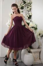 Purple Sweetheart Tea-length Chiffon Bridesmaid Dress