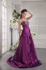 Purple Floor Length Taffeta Evening Dress With Embroidery