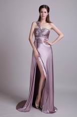 One Shoulder High Side Split Rosy Brown Evening Dress