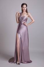 One Shoulder High Side Split Rosy Brown Evening Dress