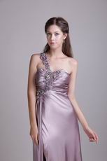 One Shoulder High Side Split Rosy Brown Evening Dress