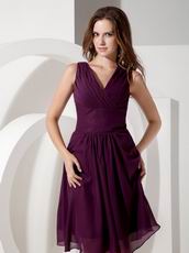 Dark Purple V-neck Wedding Party Dress For 2014 Bridesmaid