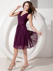 Dark Purple V-neck Wedding Party Dress For 2014 Bridesmaid