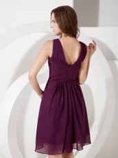 Dark Purple V-neck Wedding Party Dress For 2014 Bridesmaid