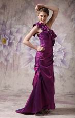 Dark Purple One Shoulder Flowers Strap Cache Prom Dress Petite