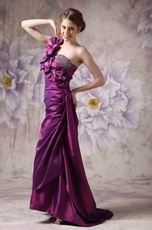 Dark Purple One Shoulder Flowers Strap Cache Prom Dress Petite