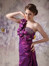 Dark Purple One Shoulder Flowers Strap Cache Prom Dress Petite