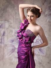 Dark Purple One Shoulder Flowers Strap Cache Prom Dress Petite