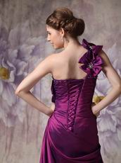 Dark Purple One Shoulder Flowers Strap Cache Prom Dress Petite