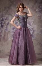 Purple Off The Shoulder Evening Gowns With Beading