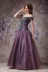 Purple Off The Shoulder Evening Gowns With Beading